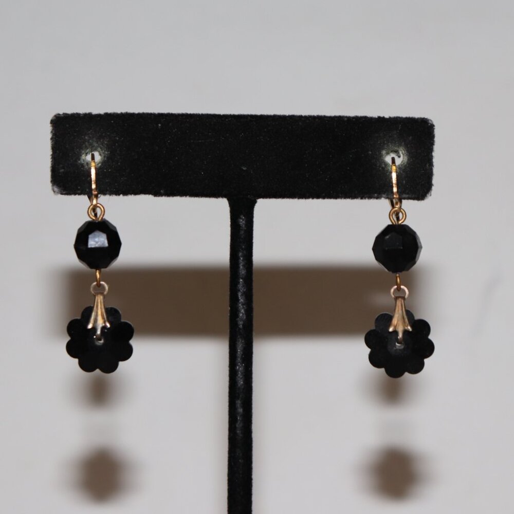 💛🖤 Vintage Gold & Black Screw‑On Dangle Earrings · Non‑Pierced · 1.75" Tall ·